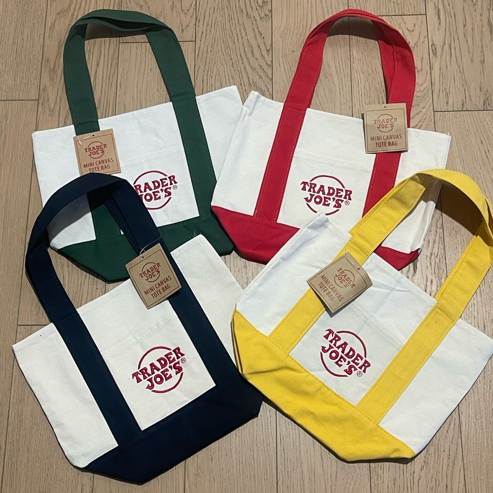 Trader Joe’s Mini Canvas Tote Bag Set NWT - Red, Green, Blue, Yellow